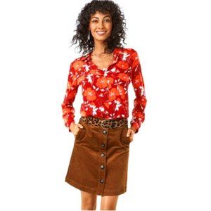 CAbi 3755 University Skirt 6-Button A-Line Corduroy Toffee Brown
